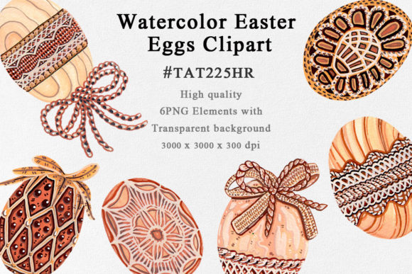6 Watercolor Easter Eggs Clipart and Illustrations