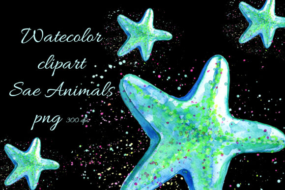 Animals Cute Sea Starfish Watercolor Illustrations