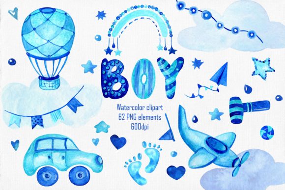 Baby Boy Watercolor Clipart and Illustrations