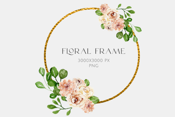 Beautiful Watercolor Gold Frame Flower
