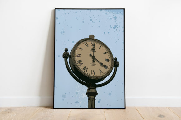 Clock Vintage Poster Watercolor Illustrations