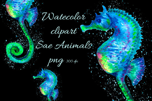.Cute Seahorse. Sea Animals.Watercolor Illustrations