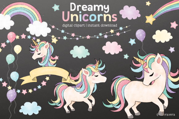 Dreamy Unicorns Watercolor Cliparts