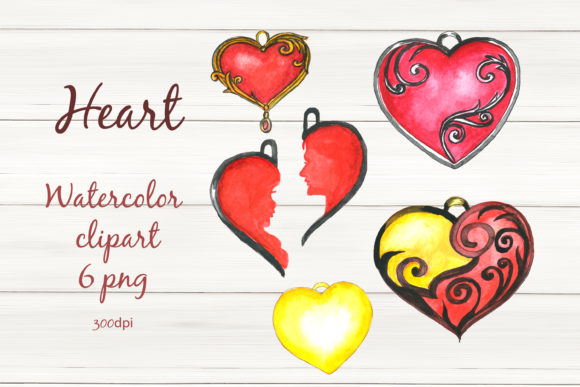 Hearts LOVE Watercolor Clipart Red Heart Illustrations