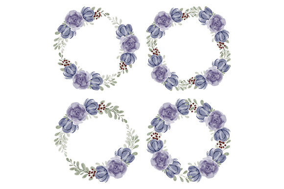 Purple Flower Wreath Set Watercolor Illustrations
