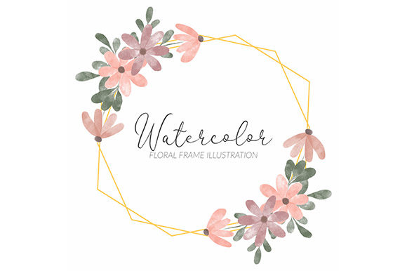 Rustic Watercolor Pastel Flower Wreath Illustrations