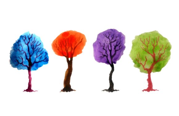 Set of Watercolor Trees Illustrations