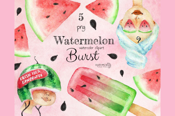 Summer Clipart, Watercolor Watermelon Illustrations