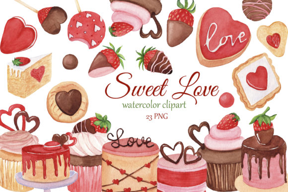 Sweet Love Watercolor Clipart, Valentine Illustrations