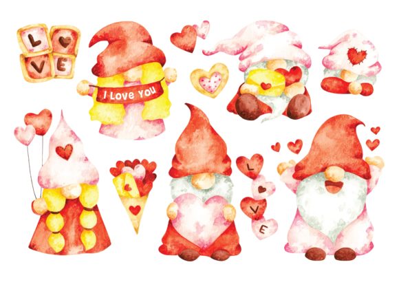 Valentines Day Gnome in Watercolor Illustrations
