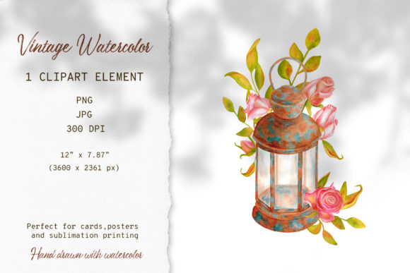 Vintage Lantern Watercolor Design Illustrations