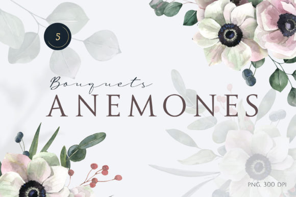 Watercolor Anemones Bouquets