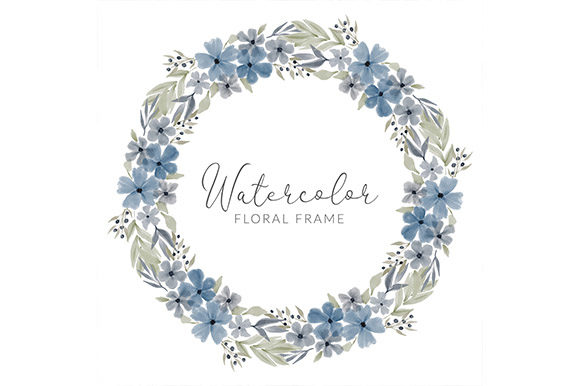Watercolor Blue Flower Circle Wreath Illustrations
