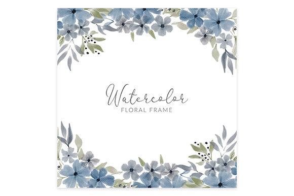 Watercolor Blue Flower Square Frame Illustrations