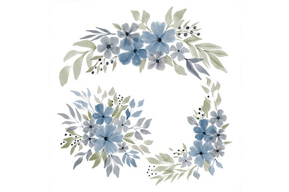 Watercolor Blue Petal Flower Arrangement Illustrations