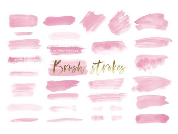 Watercolor Brush Strokes in Pink Illustrations