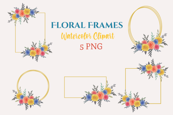 Watercolor Clipart Floral Frames and Illustrations