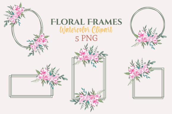 Watercolor Clipart Green Floral Frames Illustrations