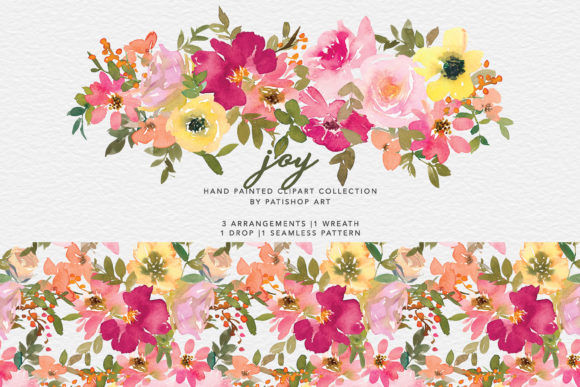 Watercolor Colorful Flower Clipart Set and Illustrations