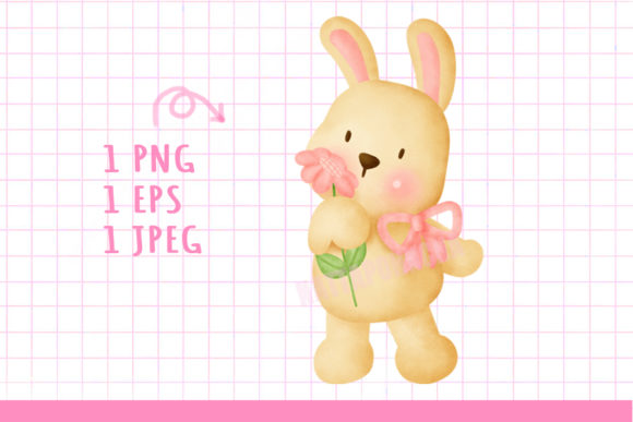 Watercolor Cute Trabbit Bunny Clipart and Illustrations