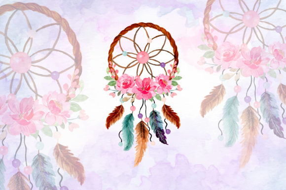 Watercolor Dream Catcher with Floral 12 Illustrations