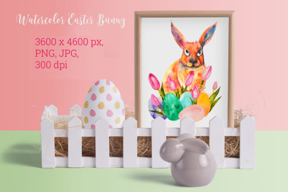 Watercolor Easter Bunny and Illustrations