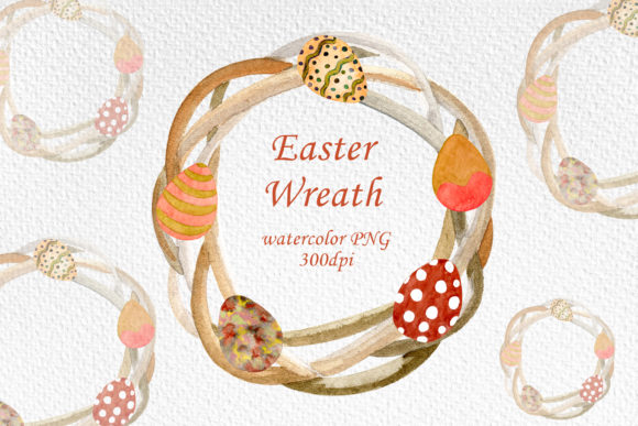 Watercolor Easter Wreath with Easter Egg Illustrations