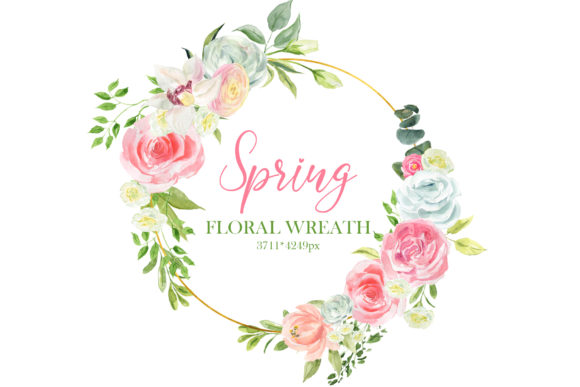 Watercolor Floral Gold Wreath Illustrations