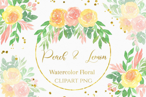 Watercolor Floral Peach and Lemon Illustrations