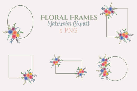 Watercolor Green Floral Frames Illustrations