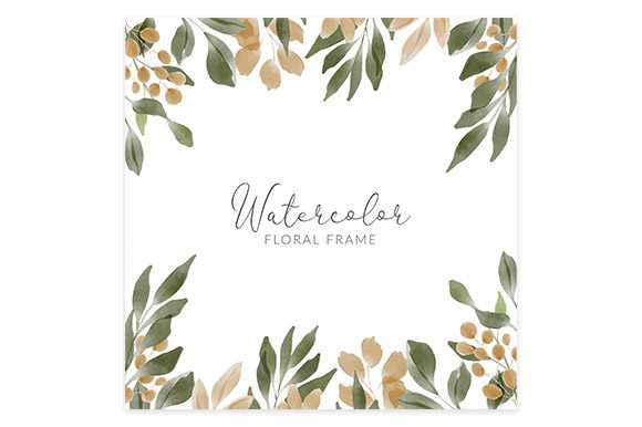 Watercolor Green Gold Leaf Square Frame Illustrations