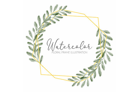 Watercolor Leaf Rustic Golden Frame Illustrations