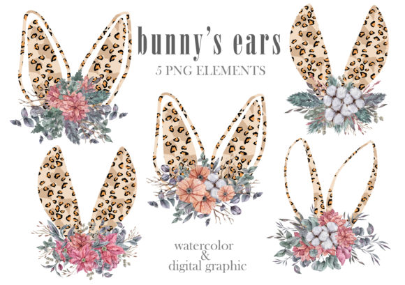 Watercolor Leopard Bunny Ears Clipart