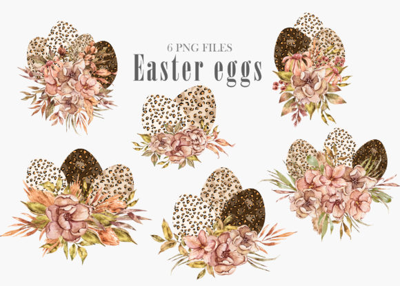 Watercolor Leopard Easter Eggs Clipart and Illustrations