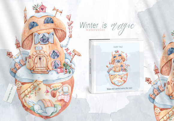 Watercolor Magic Bunny House Clipart and Illustrations