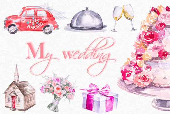 Watercolor My Wedding Clipart Set and Illustrations