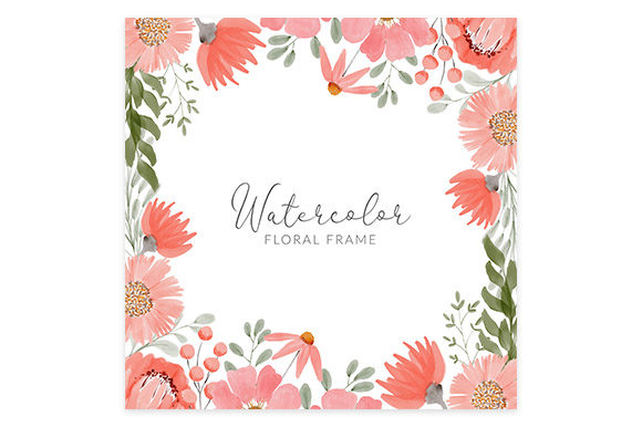 Watercolor Peach Flower Square Frame