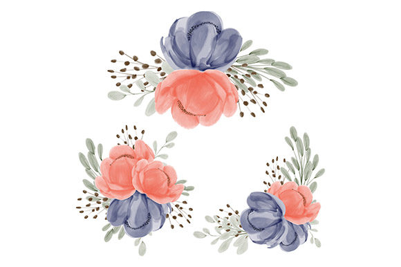 Watercolor Peony Flower Arrangement Set Illustrations
