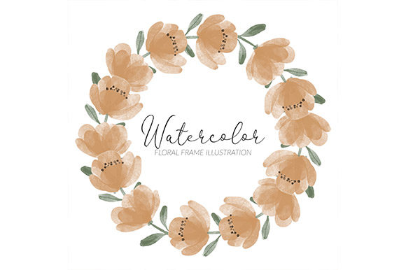 Watercolor Peony Flower Circle Wreath Illustrations