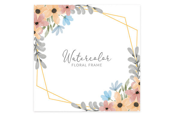 Watercolor Petal Flower Golden Frame Illustrations