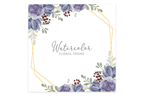 Watercolor Purple Floral Frame Border and Illustrations