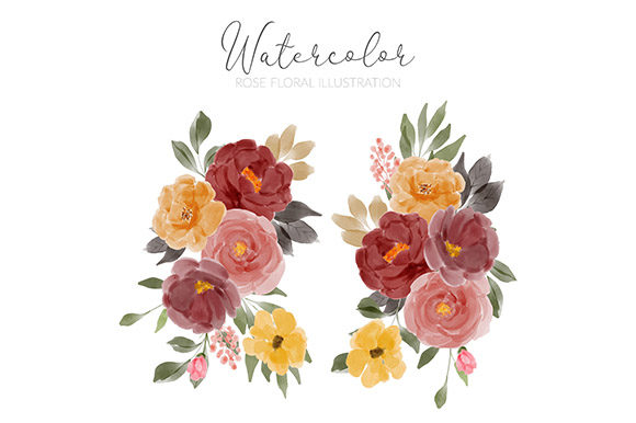 Watercolor Rose Flower Arrangement Set for Illustrations