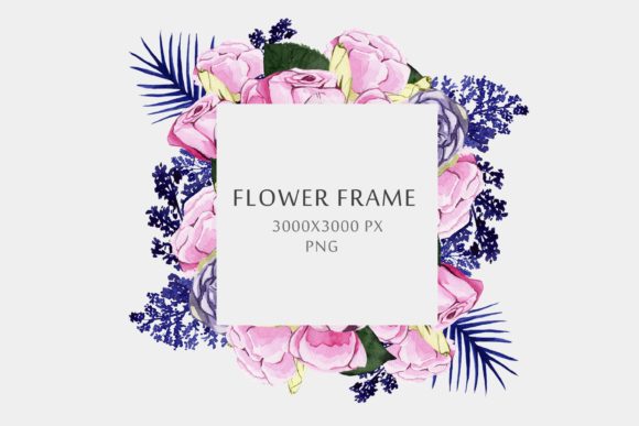 Watercolor Round Floral Frame Rose