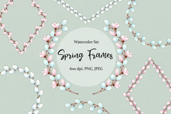 Watercolor Set Spring Frames for Illustrations