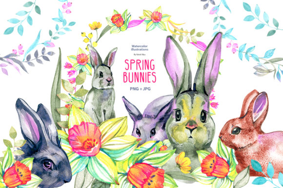 Watercolor Spring Bunnies