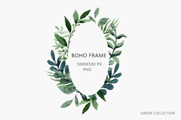 Watercolor Square Frame with Green Leave
