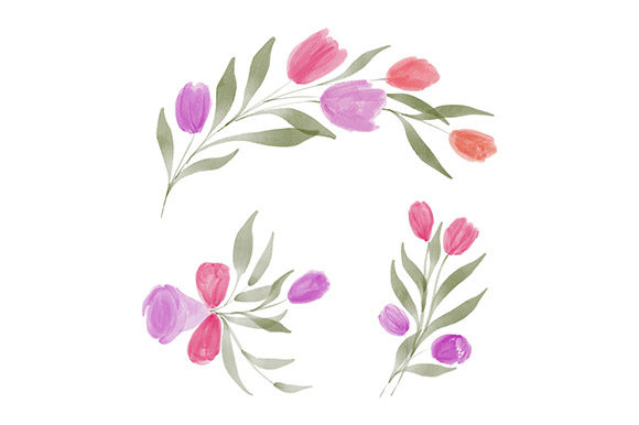 Watercolor Tulip Flower Arrangement Set Illustrations
